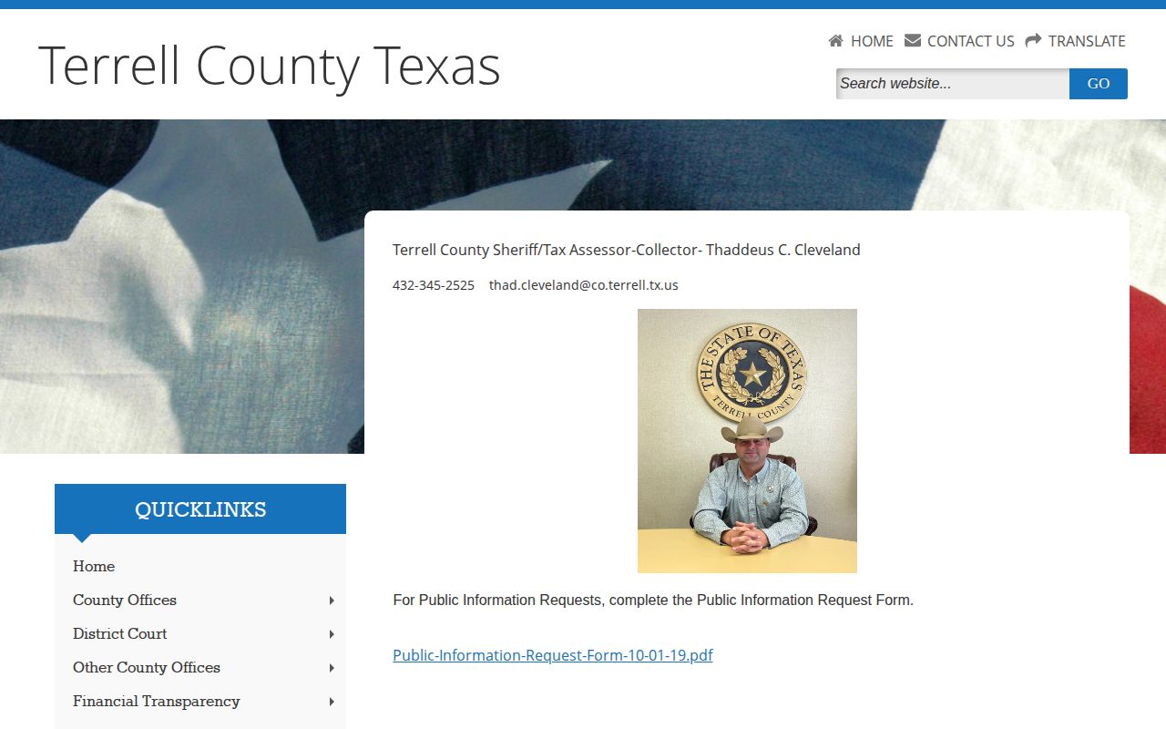 Terrell County Sheriff booking record access page