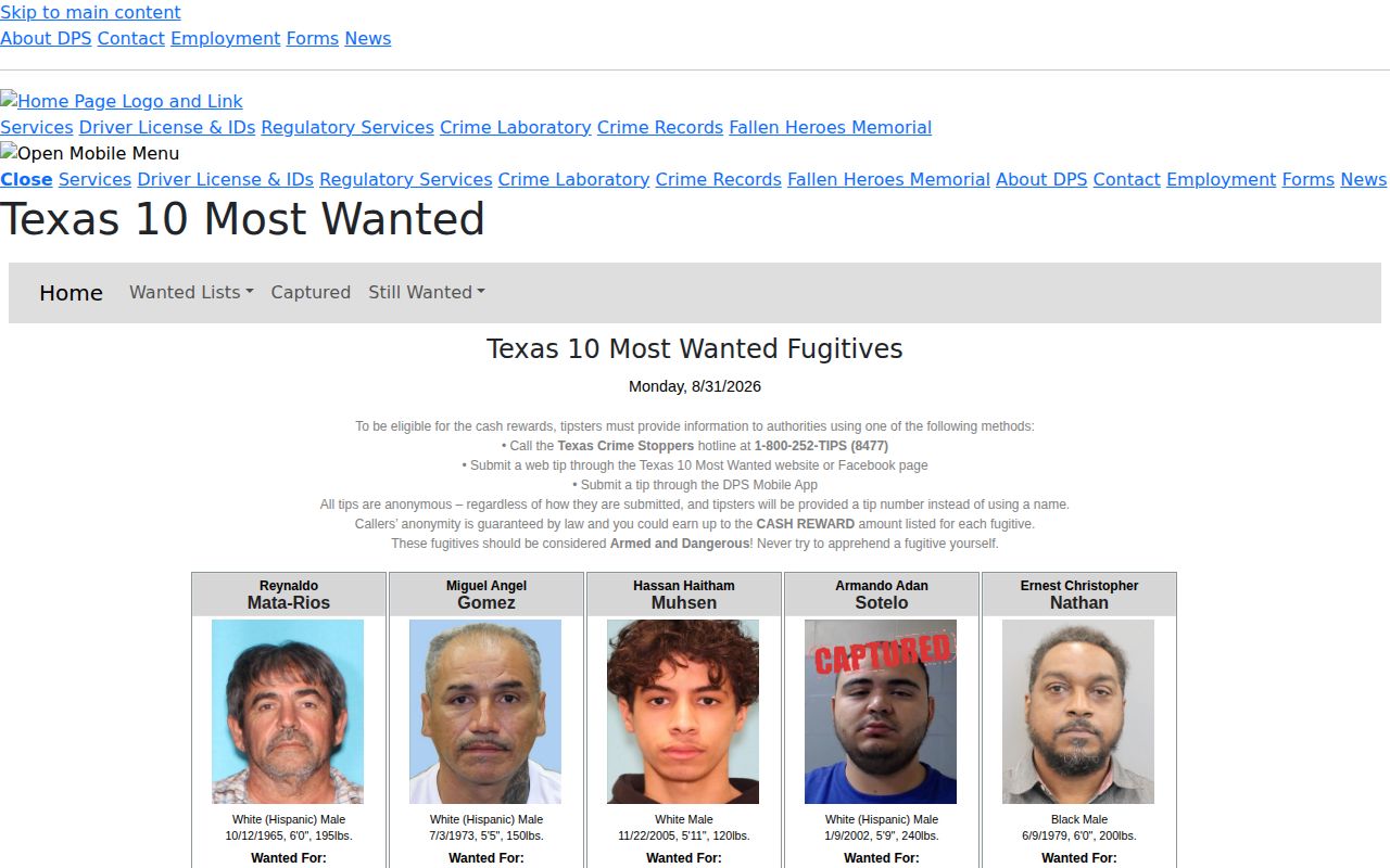 Texas DPS wanted fugitives official resource for Terrell County warrant awareness